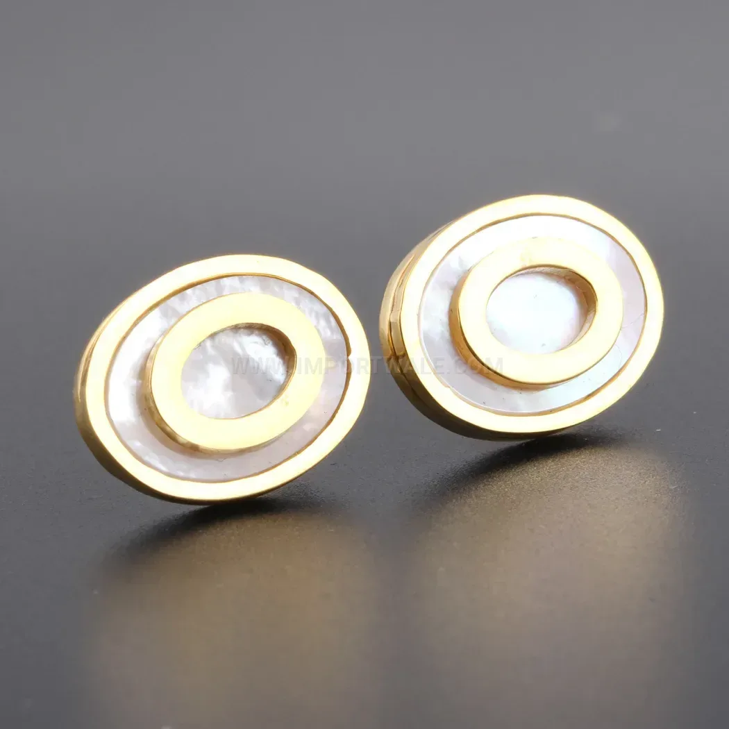 Modern Gold Plated Stainless Steel Layered Round Shell Stud Earrings