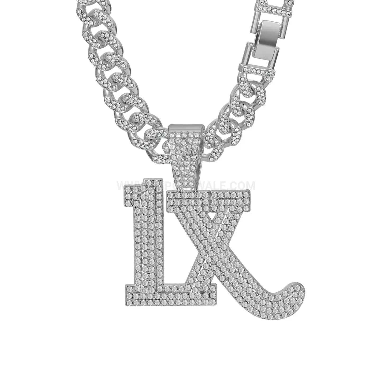 Elegant Full Rhinestone Letter Pendant Zinc Alloy Cuban Chain Necklace