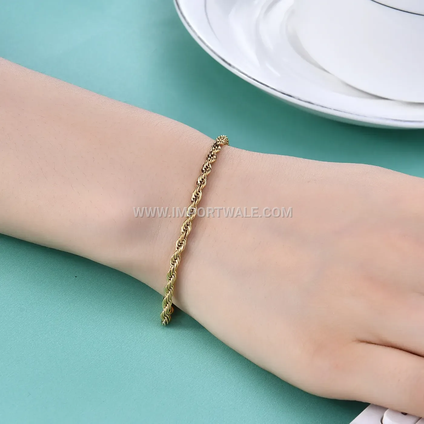 Adjustable 3mm Stainless Steel Rope Chain Bracelet