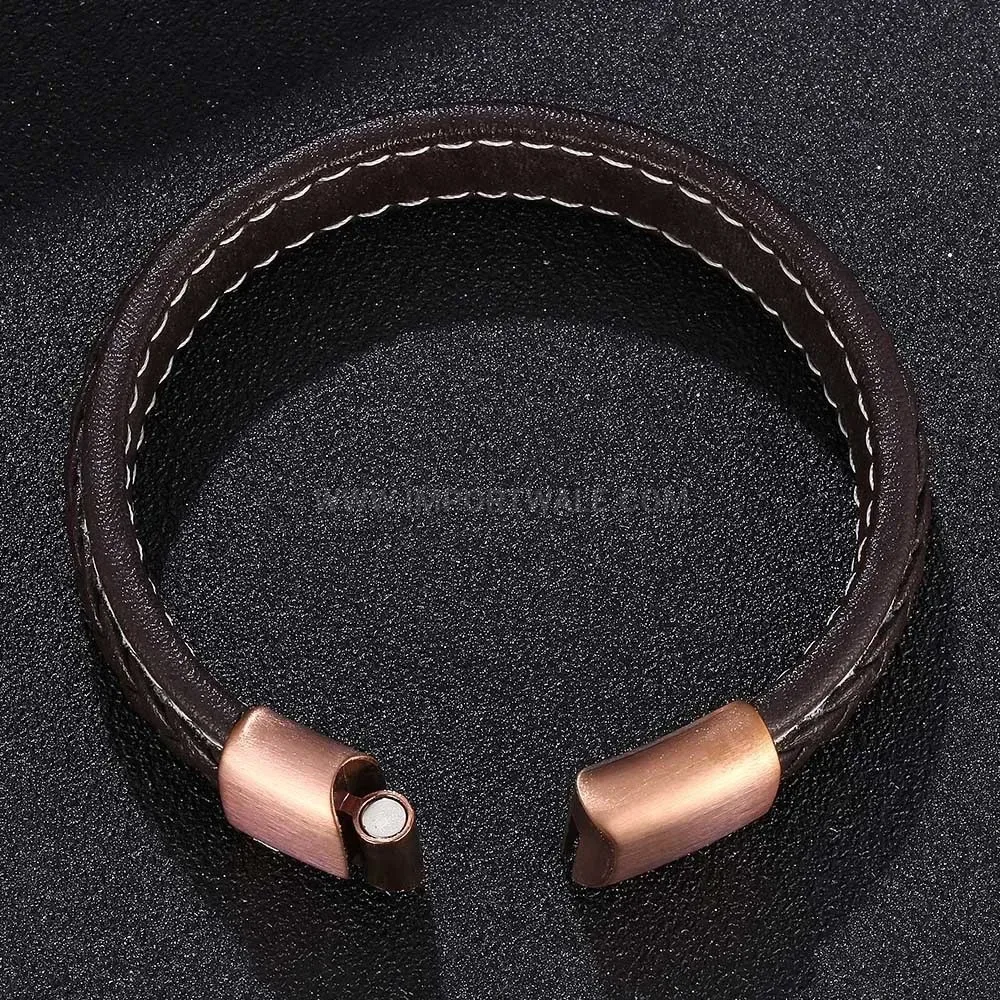 Braided Leather Wristband featuring Rose Gold Plated Stainless Clasp