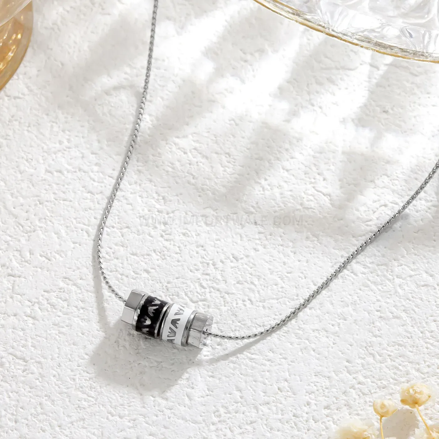 Chic Enamel Cylinder Pendant Stainless Steel Clavicle Chain Necklace
