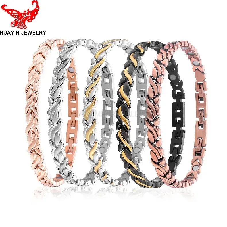 Trendy Minimalist Wave Pattern Titanium Bio Magnetic Link Bracelet