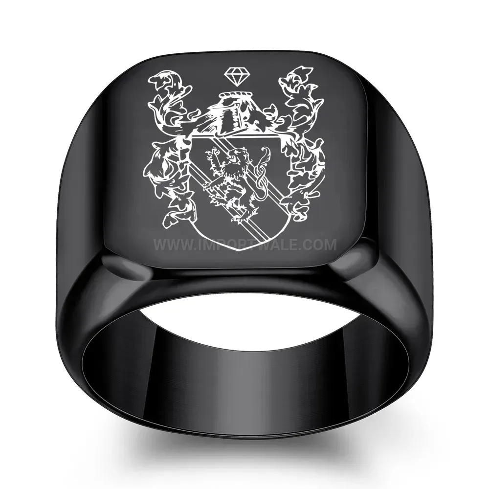 Stylish Vintage Engraved Griffin Square Stainless Steel Signet Ring