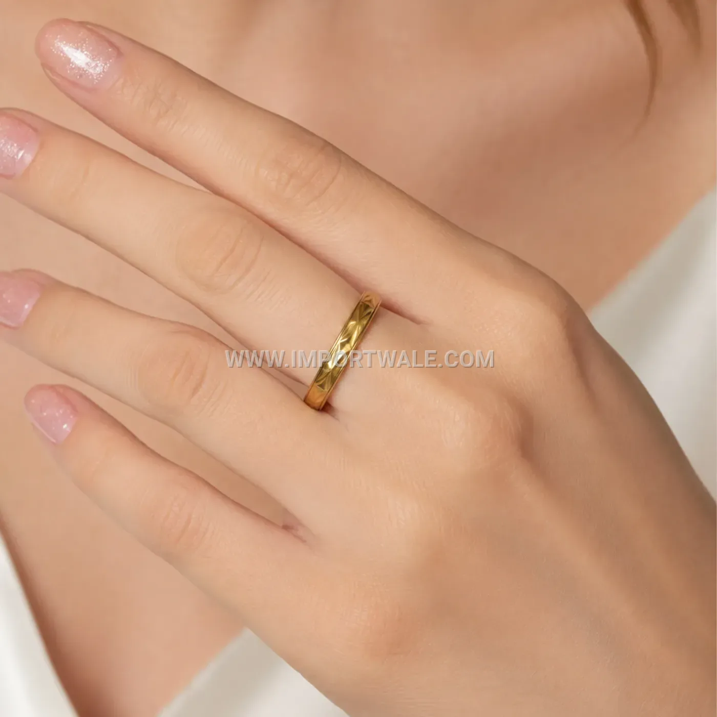 Stainless Steel Rhinestone Band Ring with Two Tone Finish