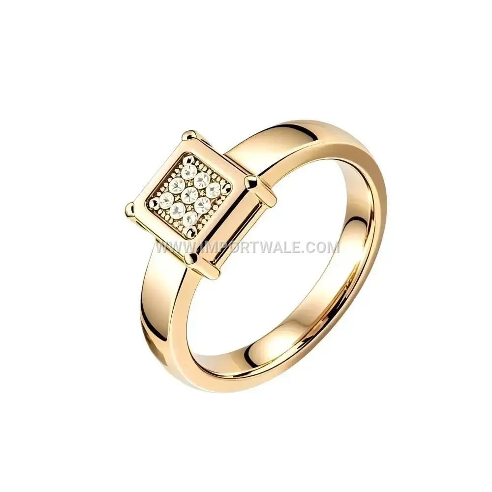 Encrusted Square Zircon Stainless Steel Band Ring