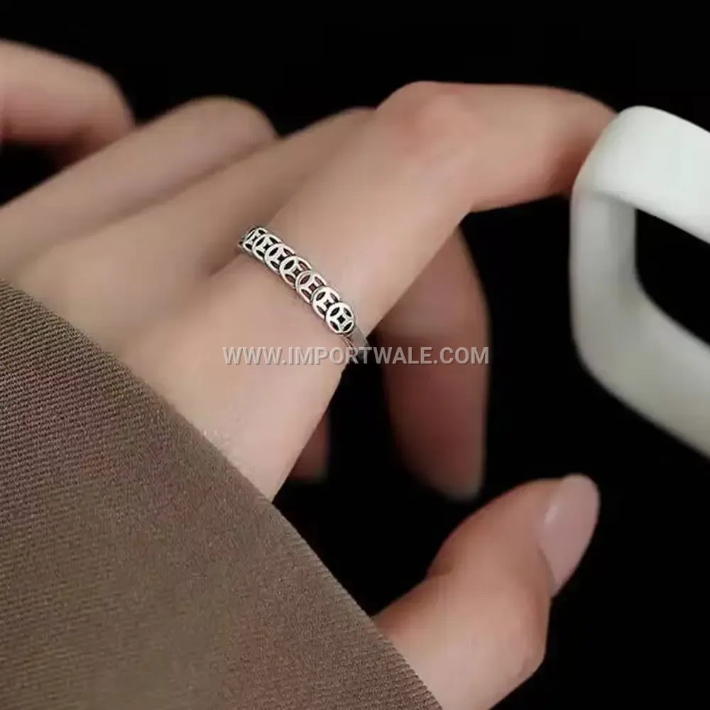 Ancient Coin Adjustable Stainless Steel Open Ring