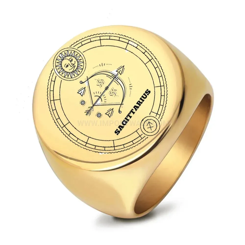 Classic Vintage Round Zodiac Stainless Steel Signet Ring