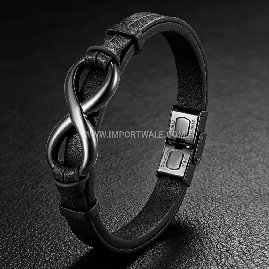 Braided Leather and Stainless Steel Magnetic Charm Bracelet