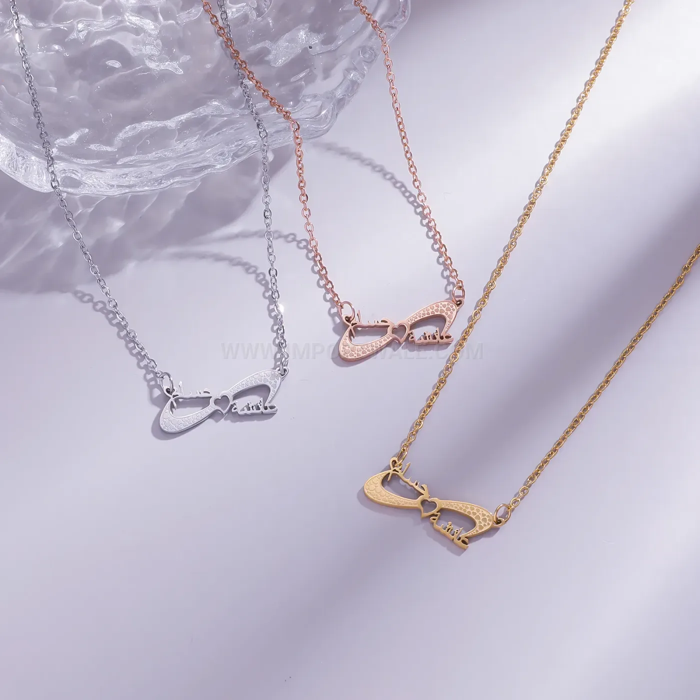 Fashion Stainless Steel Islamic Arabic Calligraphy Bow Pendant Necklace