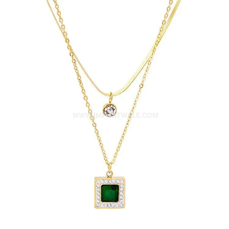 Chic Layered Emerald Tone Titanium Steel Pendant Necklace