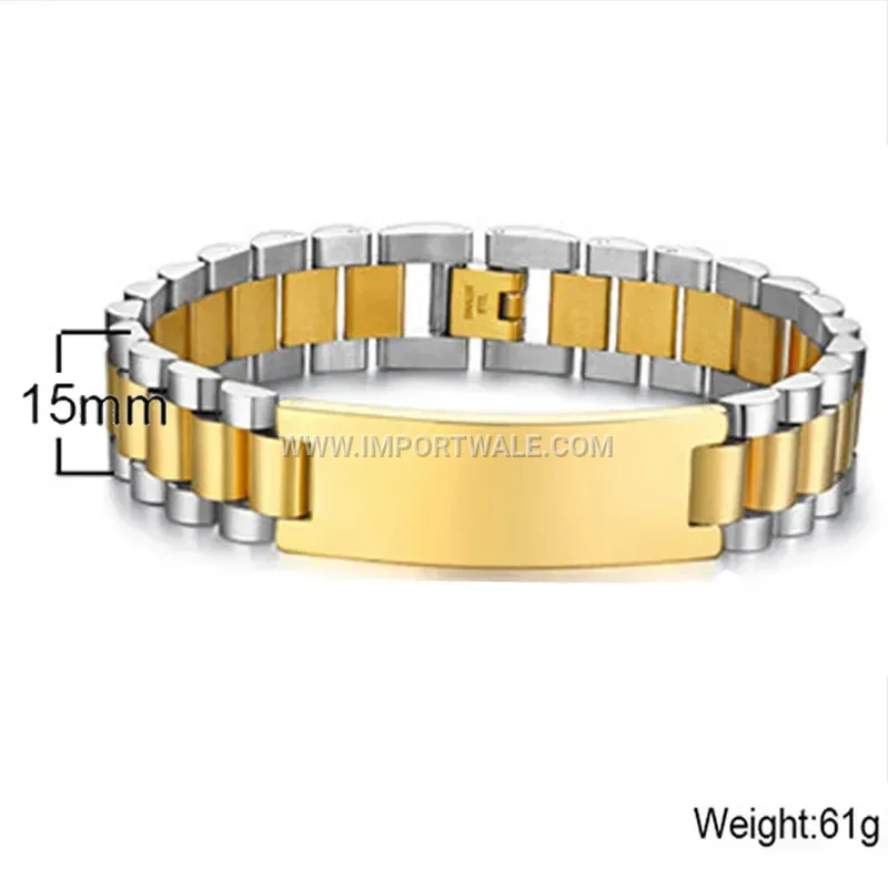 Engraved Curved Plate Titanium Steel Watchband Link Bracelet