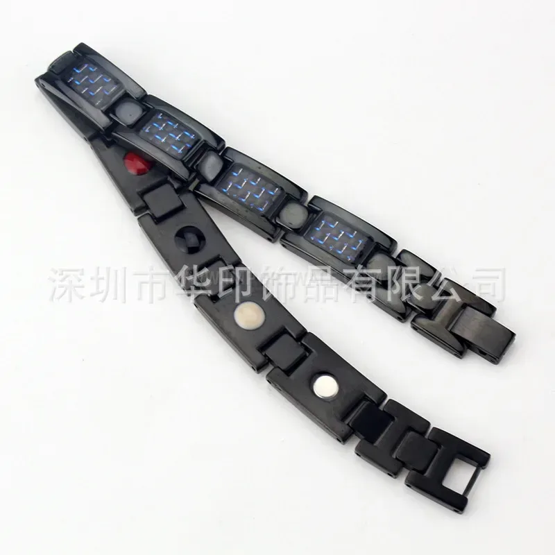 Stylish Men's Carbon Fiber Inlay Titanium Steel Bio Magnetic Bracelet