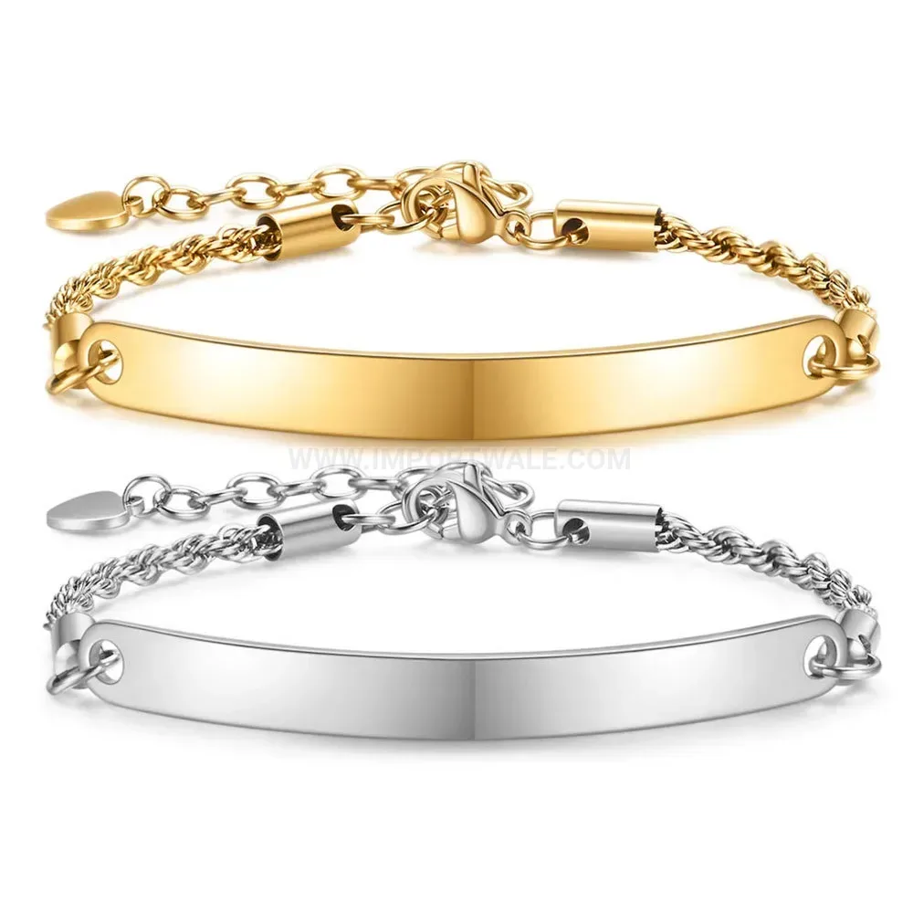 Minimalist Smooth Curved Bar Stainless Steel Chain Bracelet