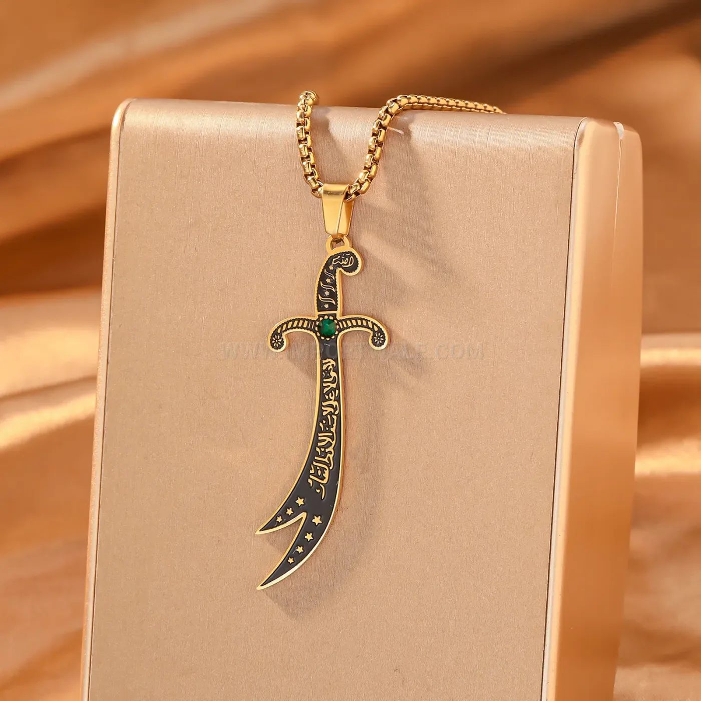 Stainless Steel Zulfiqar Sword Arabic Calligraphy Pendant Necklace