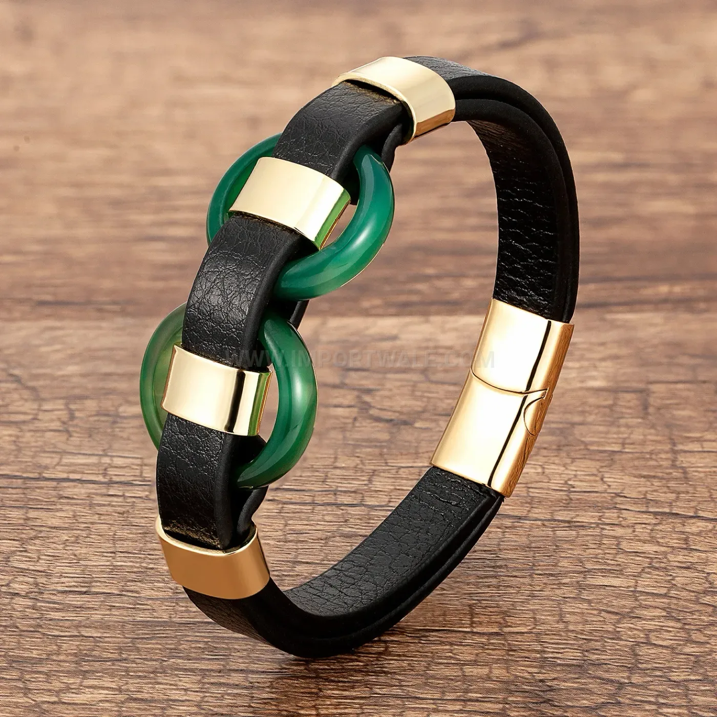 Braided Leather Stone Bead Bracelet with Stainless Steel Clasp