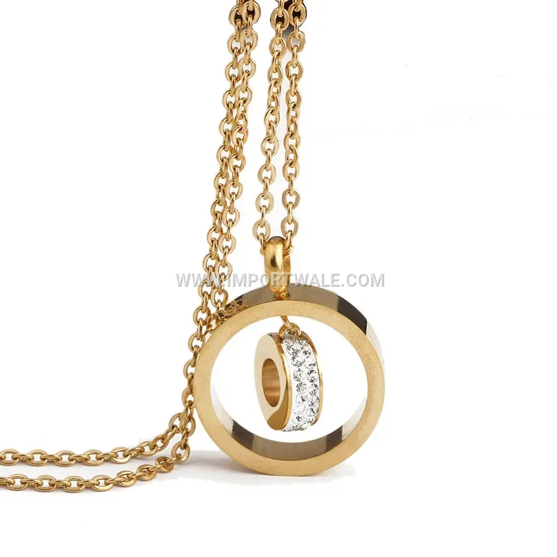 Hollow Circular Rhinestone Stainless Steel Minimalist Necklace