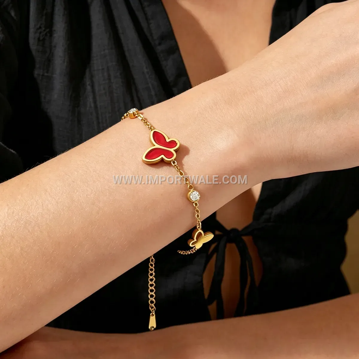 Layered Stainless Steel Butterfly Mother of Pearl Anklet and Bracelet Collection