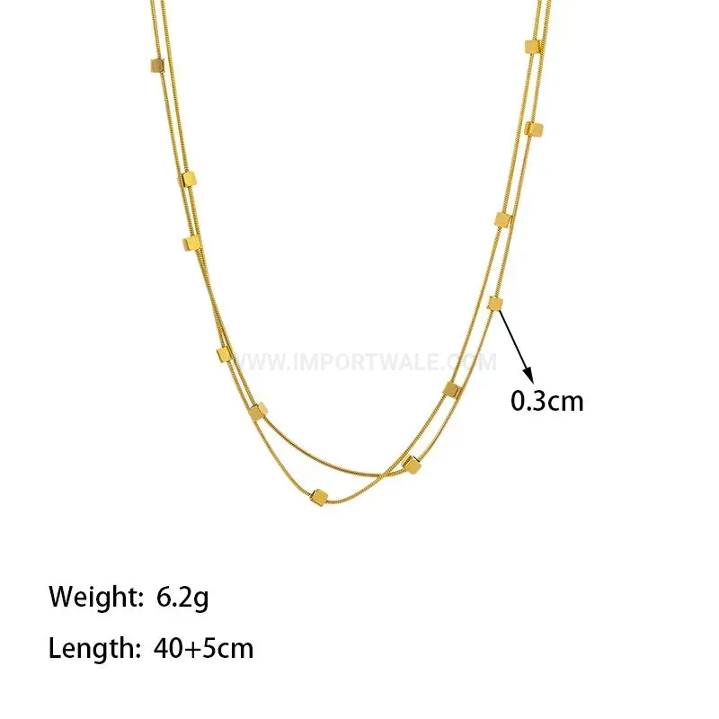 Elegant Layered Geometric Cube Titanium Steel Snake Chain Collar Necklace