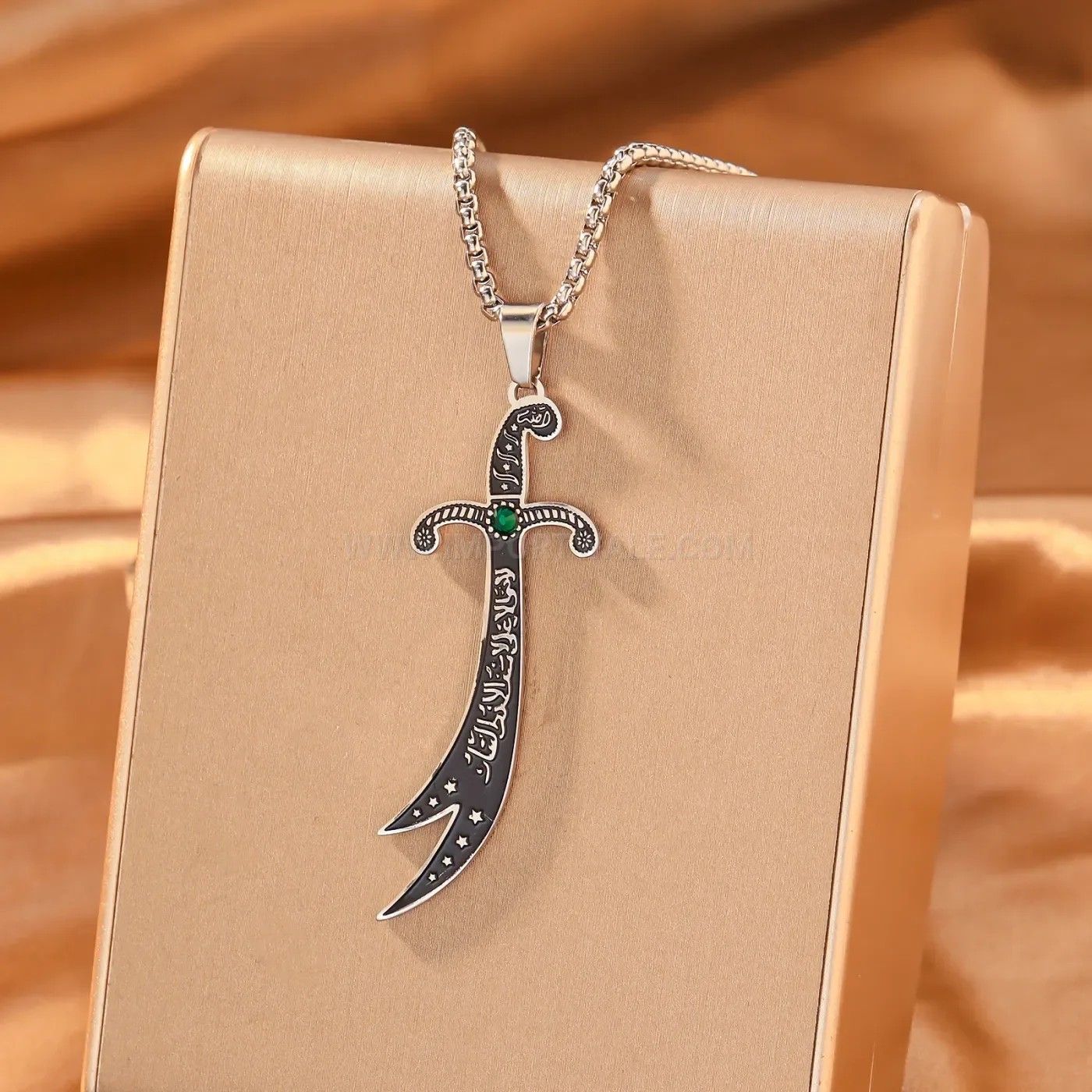 Stainless Steel Zulfiqar Sword Arabic Calligraphy Pendant Necklace