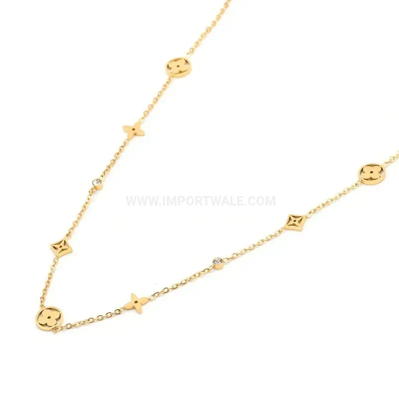 Trendy Titanium Steel Four Leaf Clover Crystal Pendant Necklace and Bracelet