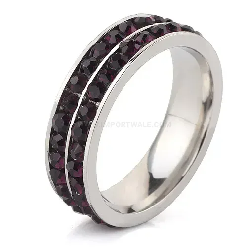 Double Row Crystal Embellished Stainless Steel Ring