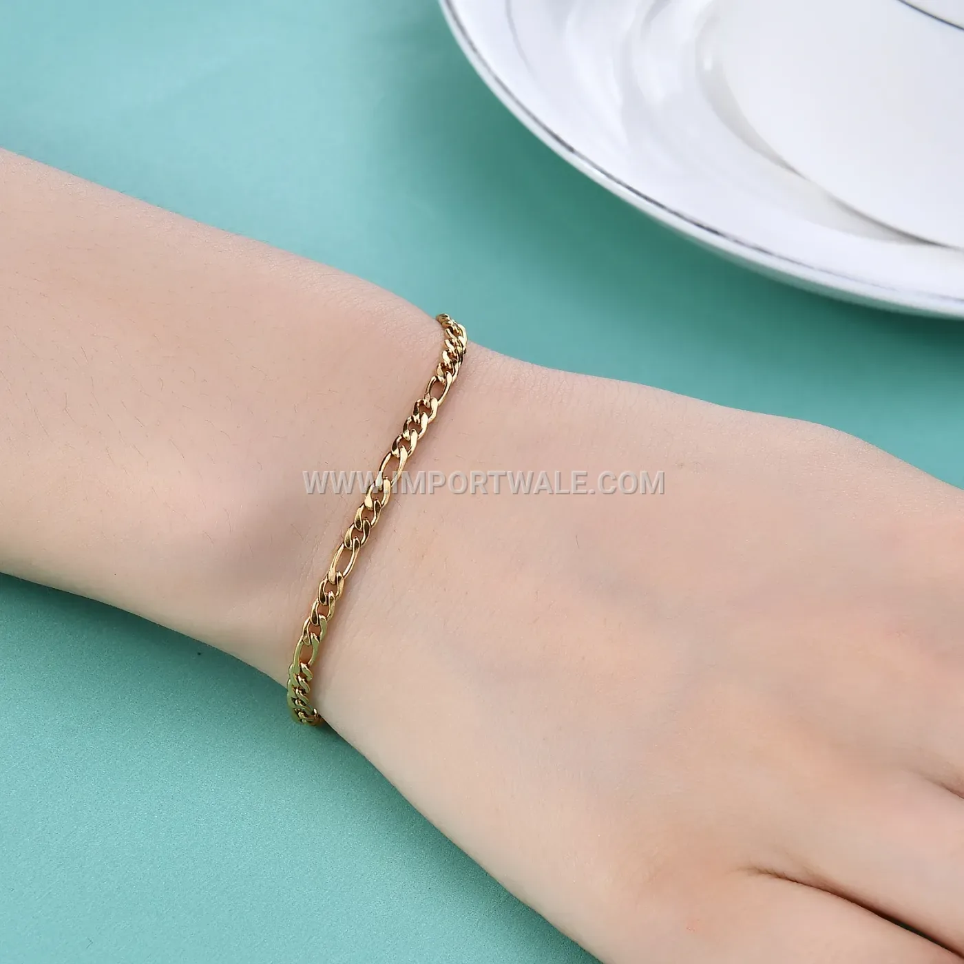 Station Figaro Chain Stainless Steel Link Bracelet