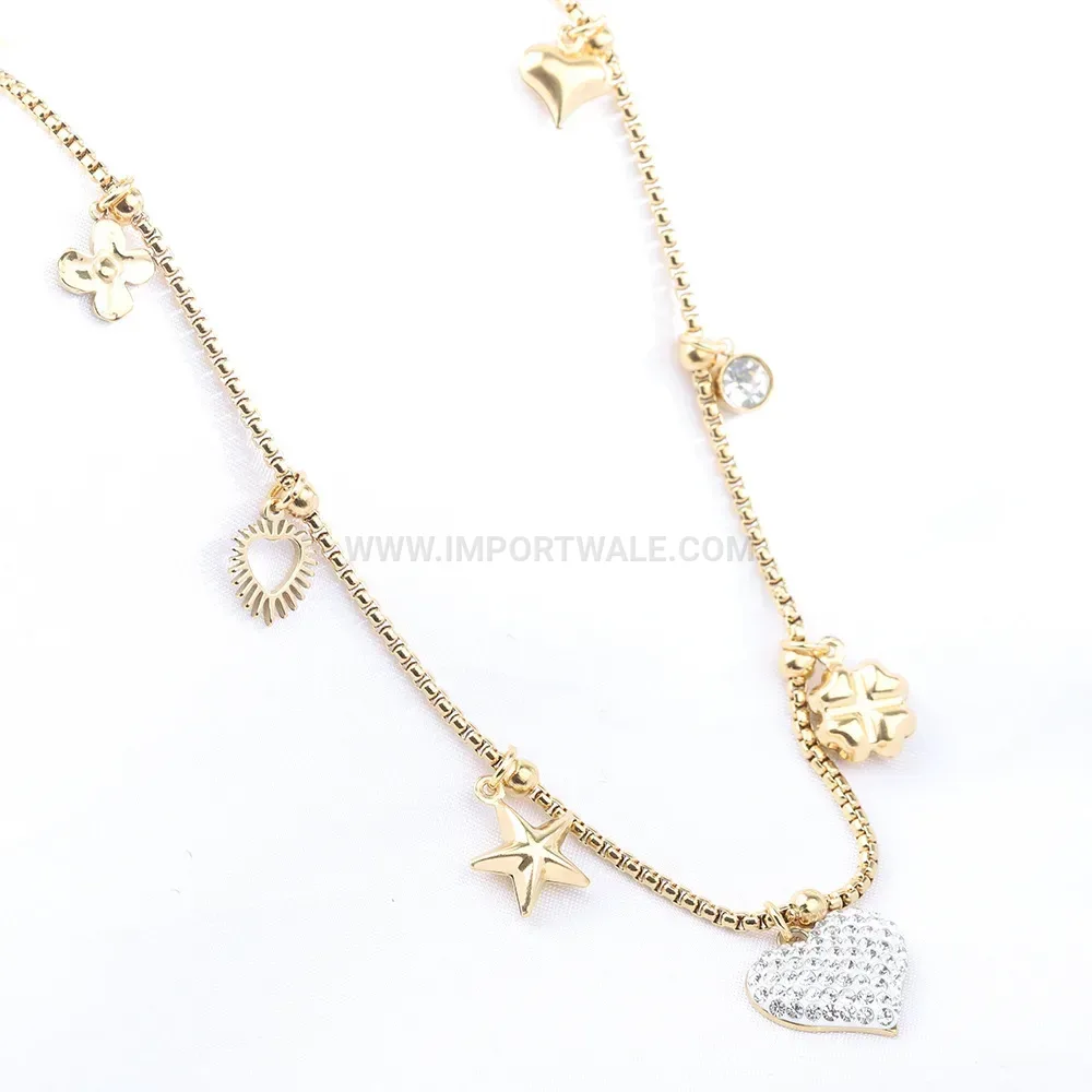 Pave Crystal Heart Pendant Stainless Steel Chain Necklace