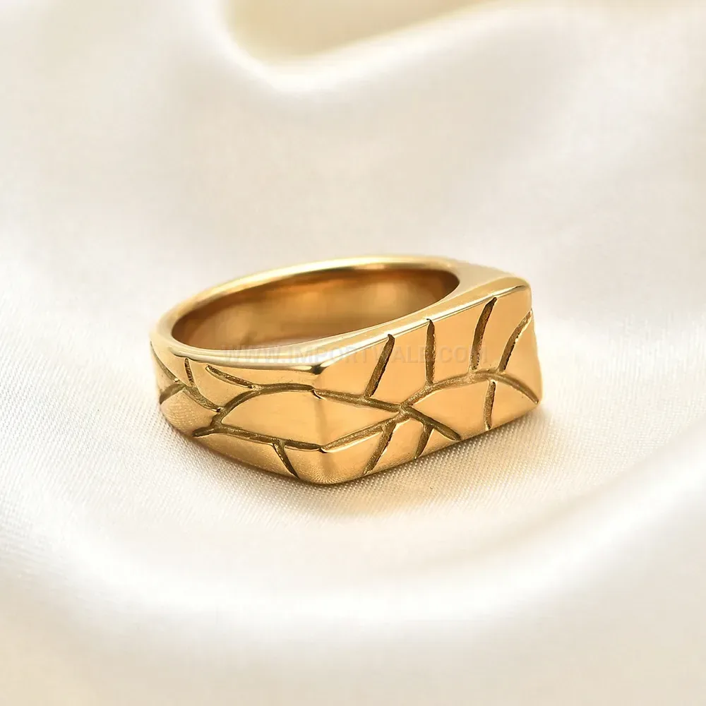 Elegant Geometric Textured Stainless Steel Polished Band Ring