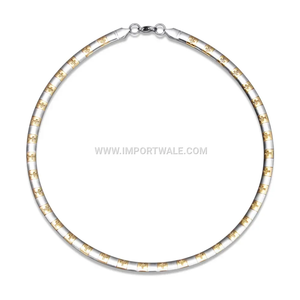 Two-Tone Stainless Steel Cross Motif Pendant Multi-Layer Necklace