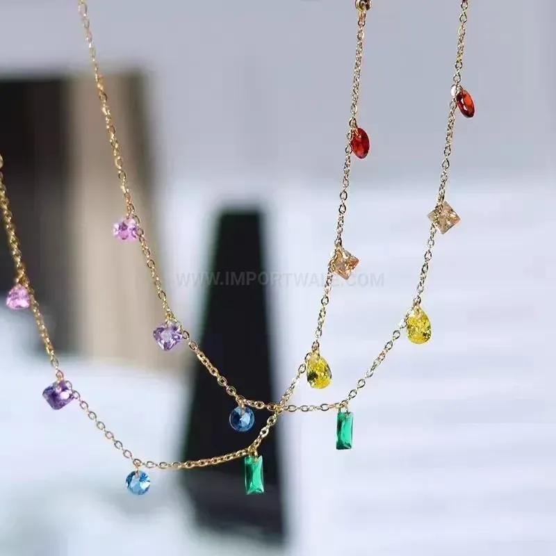 Fashion Multicolor Crystal Gold-Plated Titanium Steel Jewelry Set