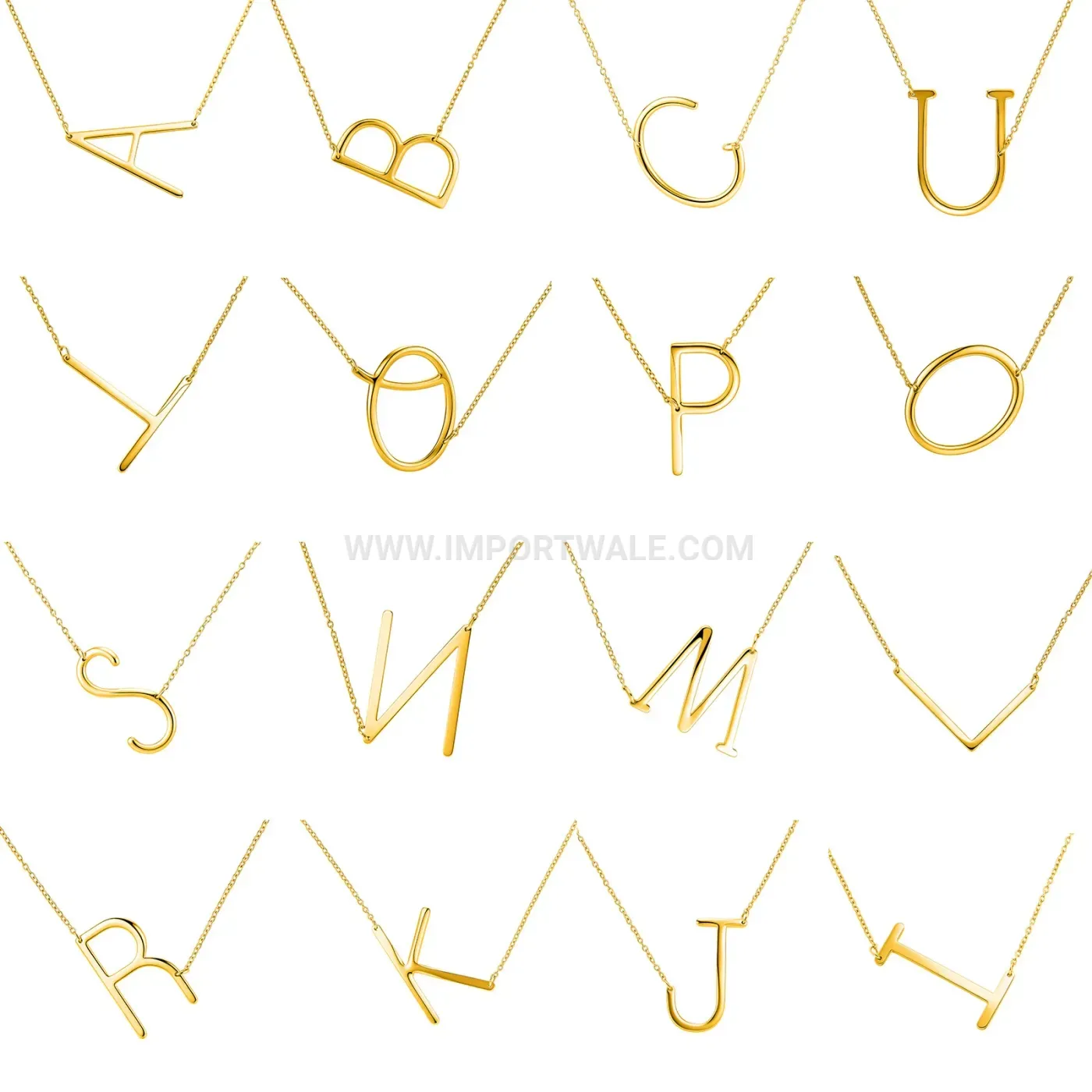 Polished Stainless Steel Initial Letter Pendant Necklace with O-Chain