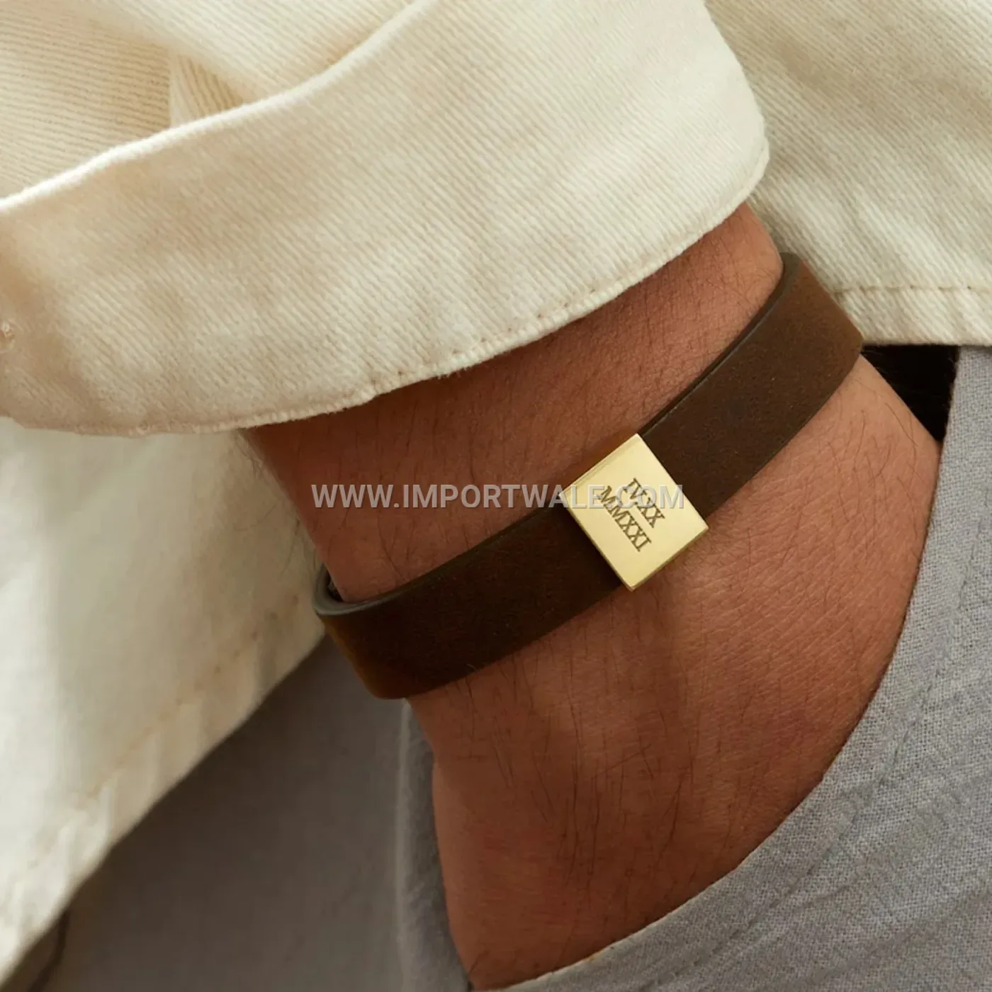 Vintage Leather Stainless Steel Square Buckle Adjustable Bracelet
