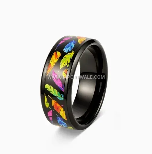 Textured Feather Motif Stainless Steel Statement Ring