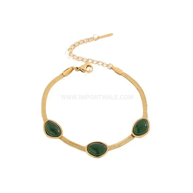 Vintage Emerald Green Titanium Steel Snake Chain Jewelry
