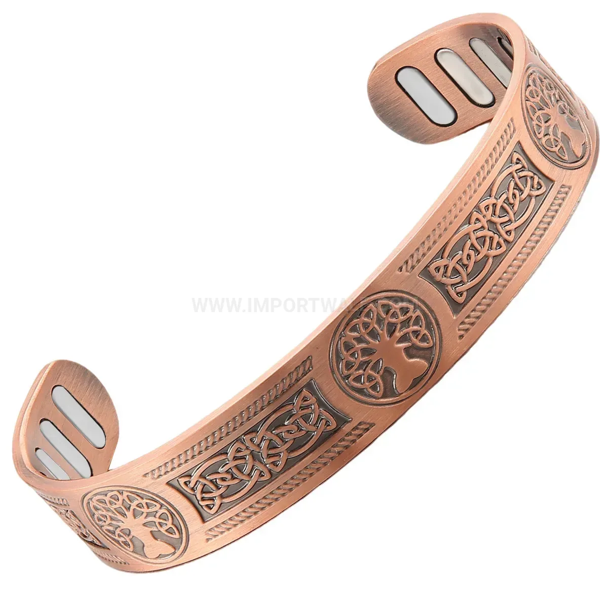 Retro Tree of Life Engraved Copper Open Magnetic Cuff Bracelet