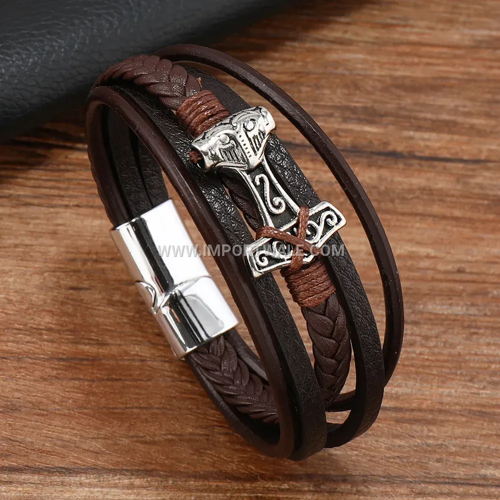 Thor Hammer Woven Leather Strap with Magnetic Fastener