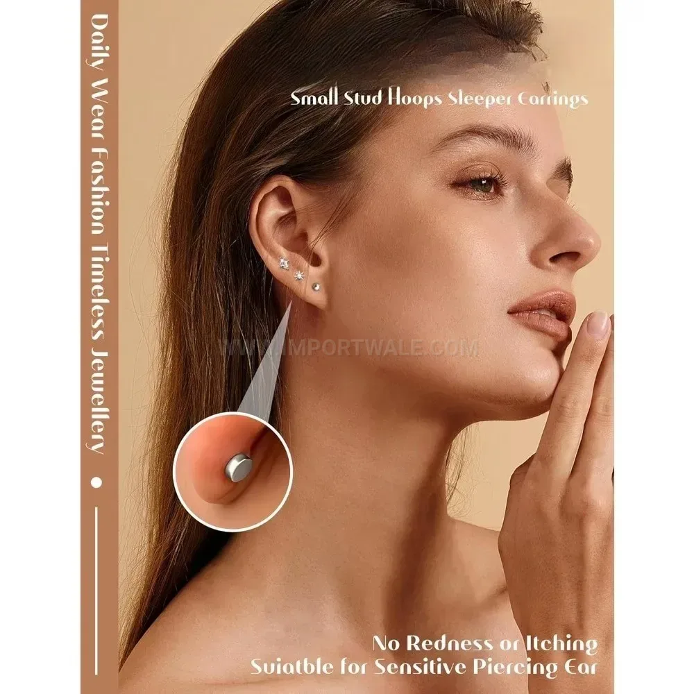 Chic Sleek Stainless Steel Cartilage Piercing Stud and Hoop Earring Combination
