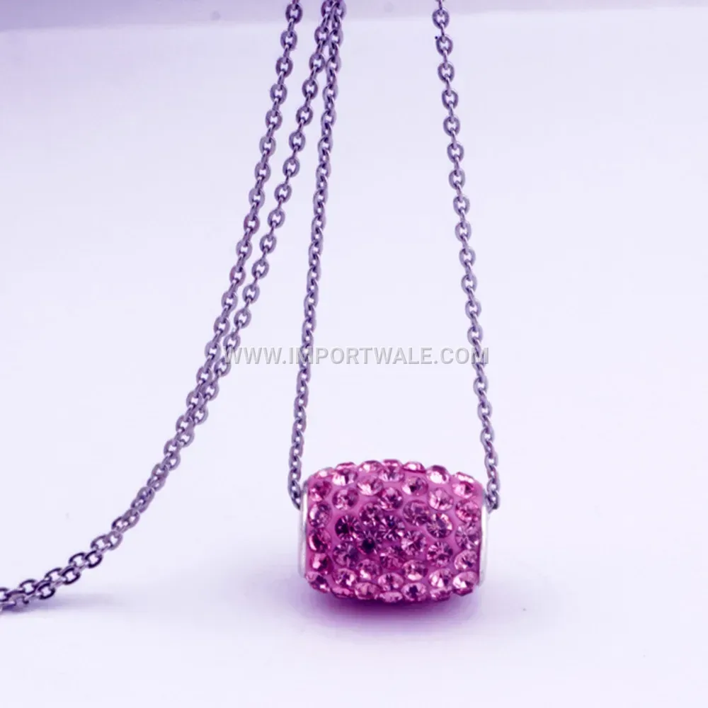 Rhinestone Encrusted Oval Stainless Steel Pendant Necklace