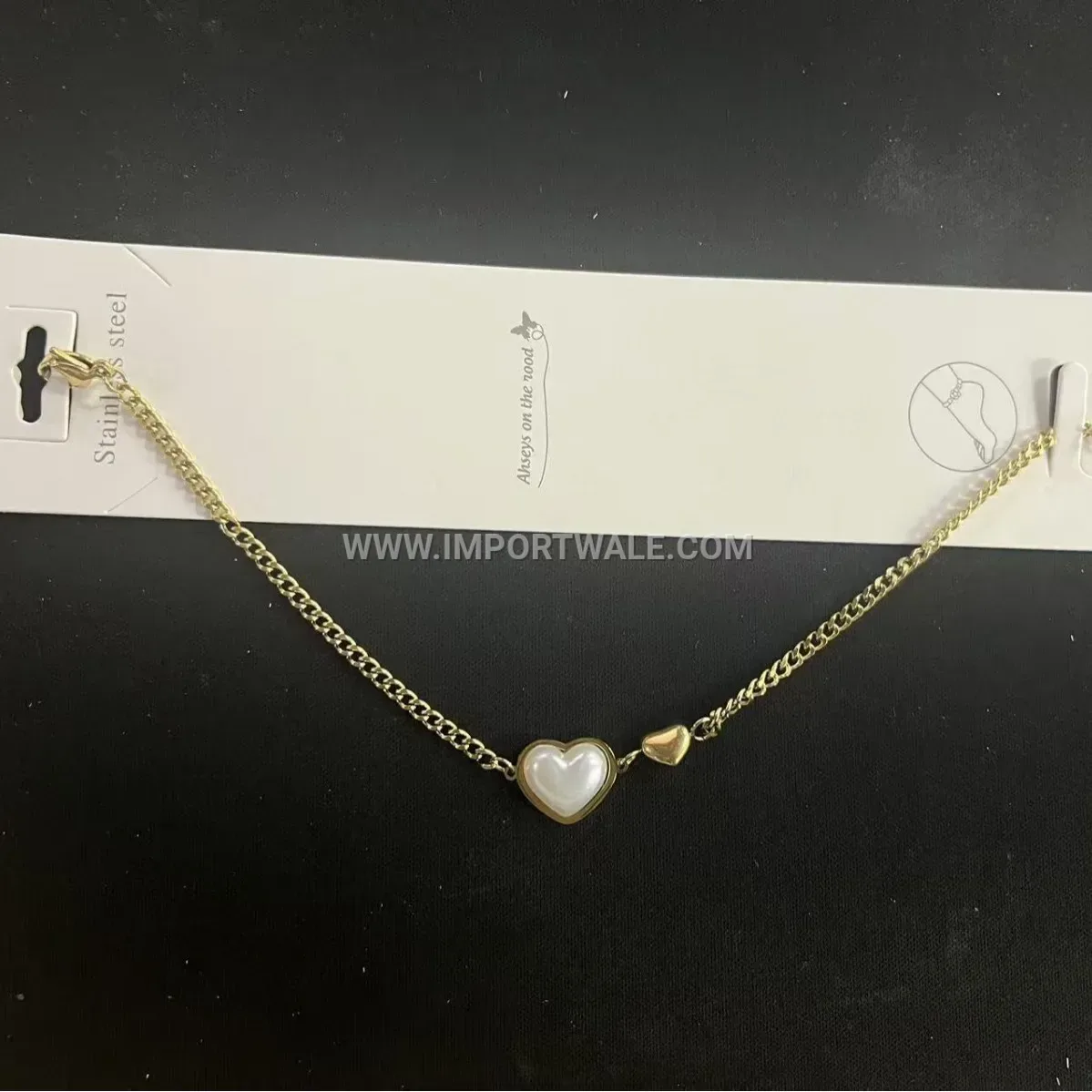 Stainless Steel Pearl and Heart Charm Anklet