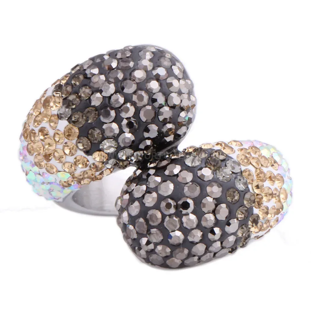 Double Layer Gradient Rhinestone Stainless Steel Wave Ring