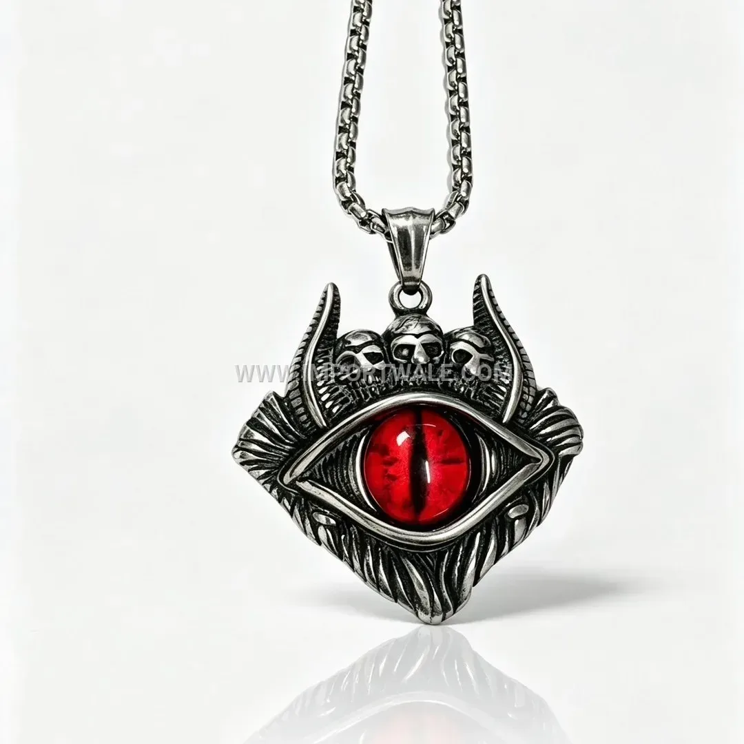 Vintage Stainless Steel Evil Eye Horn Pendant