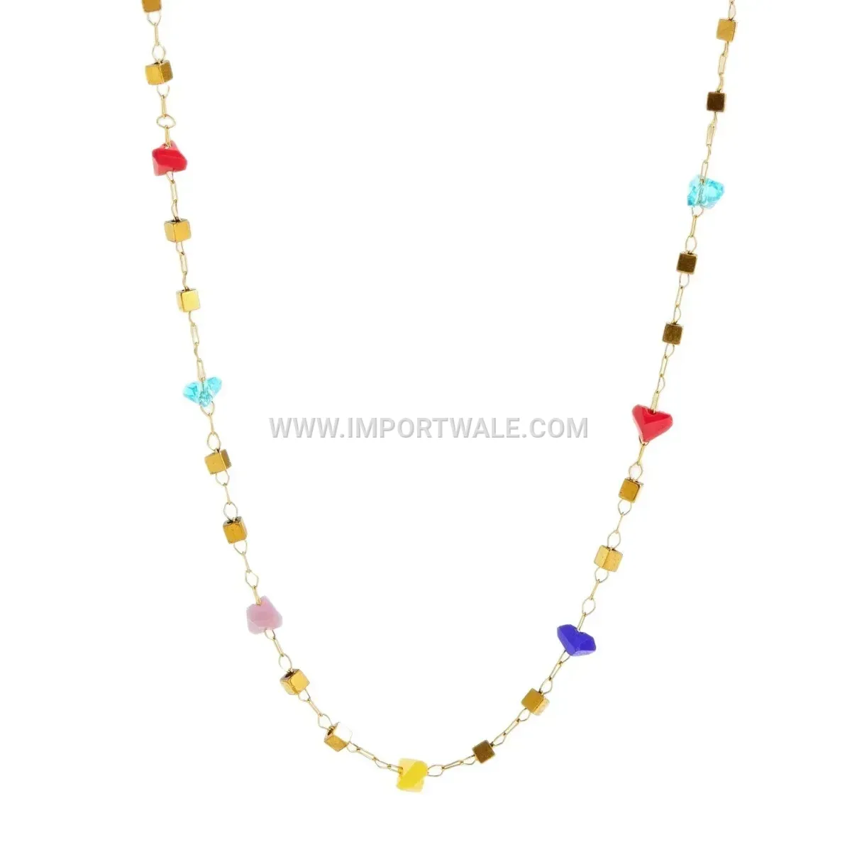 Geometric Colored Bead Square Stainless Steel Anklet