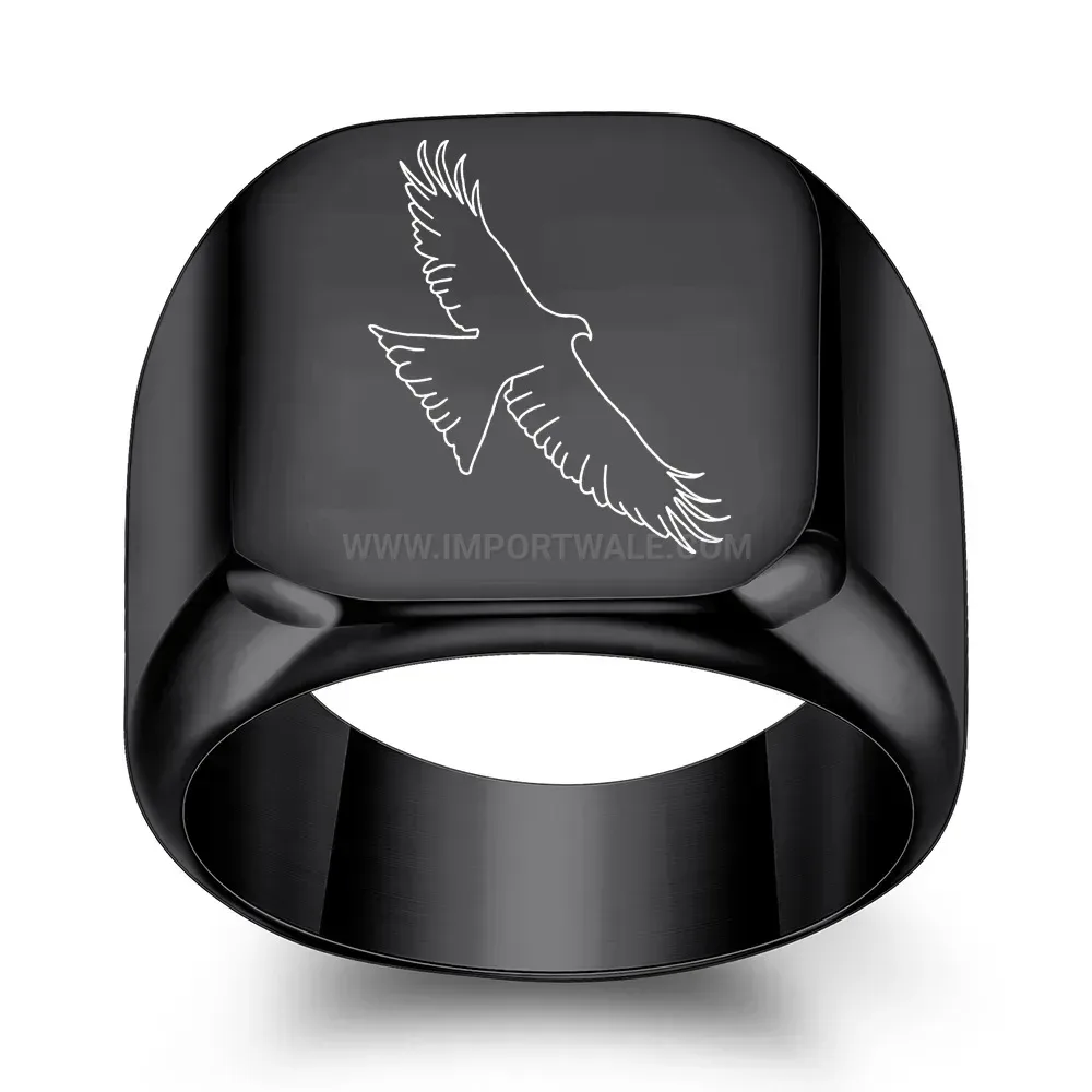 Elegant Eagle Laser Engraved Stainless Steel Square Signet Ring