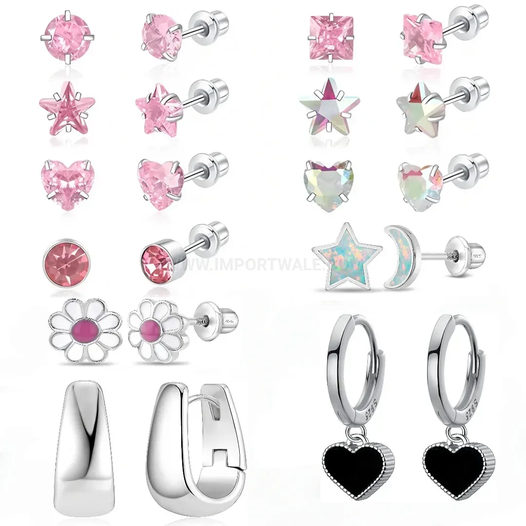 Chic Sparkling Zircon Leaf Stainless Steel Cartilage Earring Set