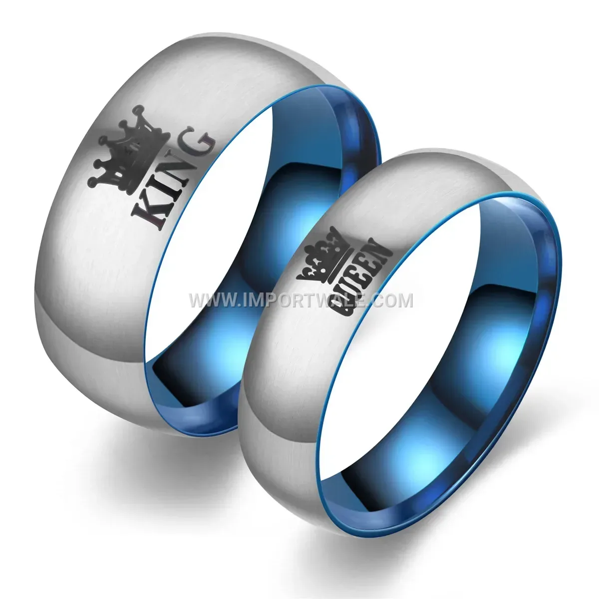 Matte Blue Titanium Steel Crown Inscribed Ring