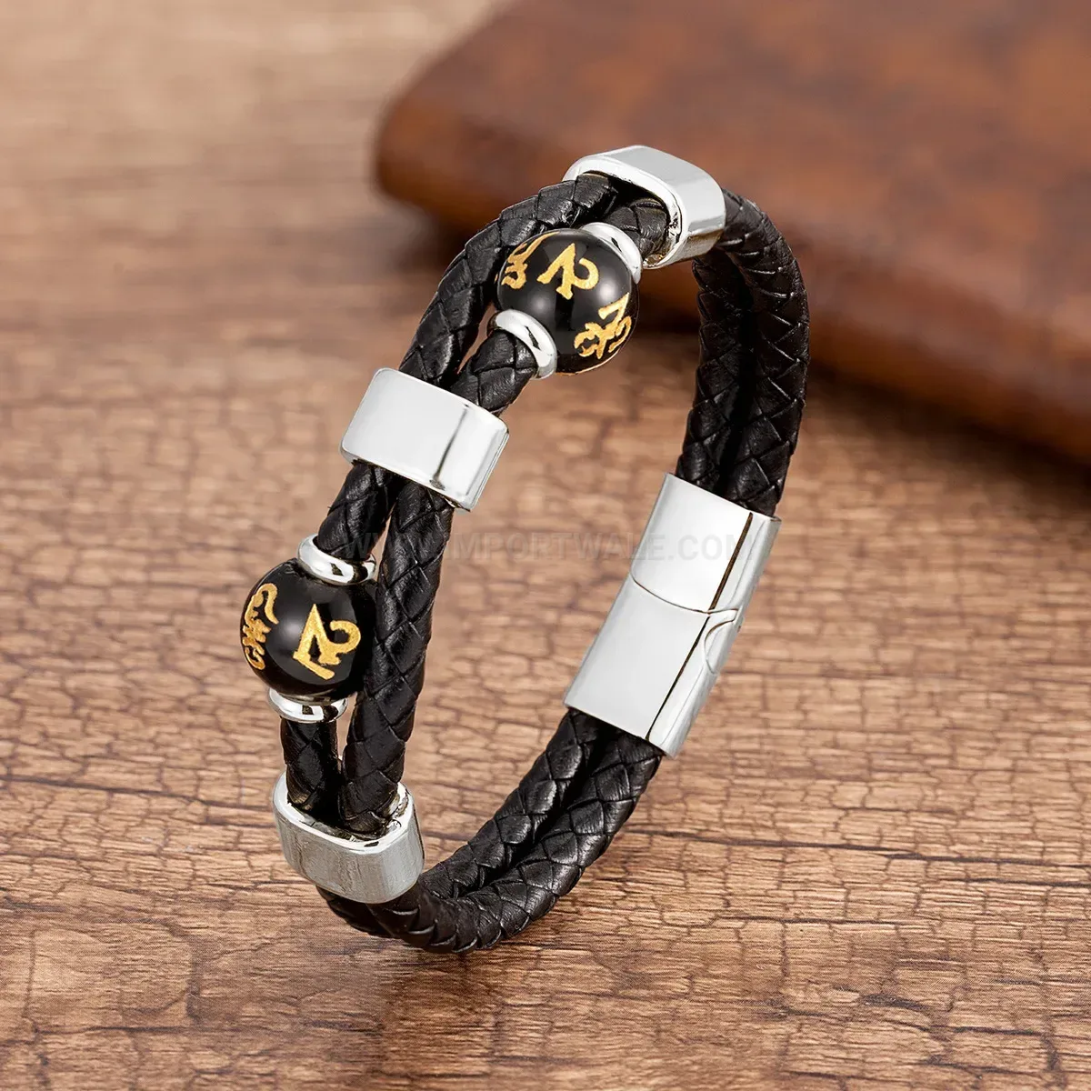 Braided Leather Cord Bracelet with Stainless Steel Magnetic Clasp