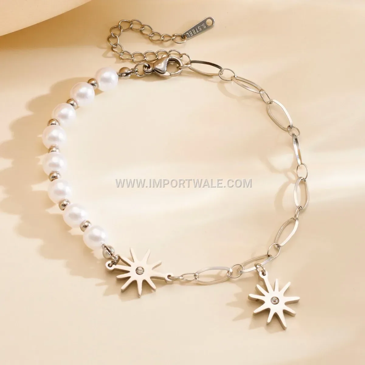 Stainless Steel Star Charm Pearl Anklet