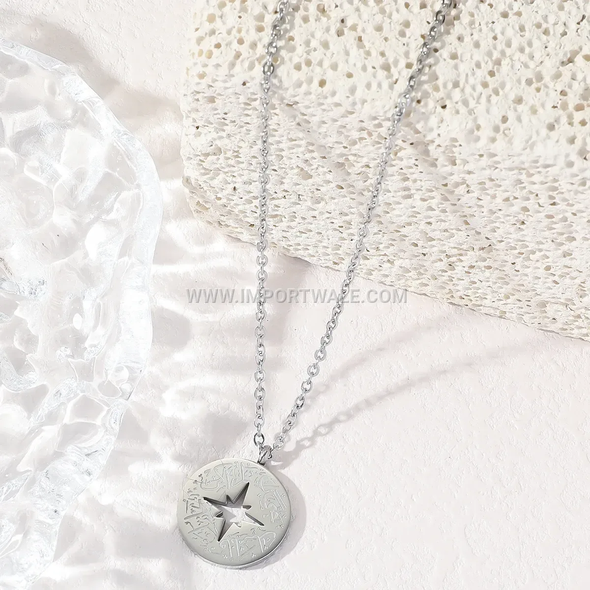 Gold Plated Stainless Steel Geometric Arabic Calligraphy Pendant Necklace