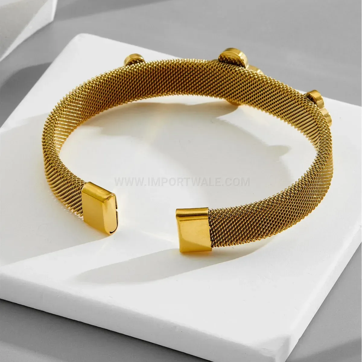 Open Cuff Four-Leaf Clover Stainless Steel Bangle Bracelet