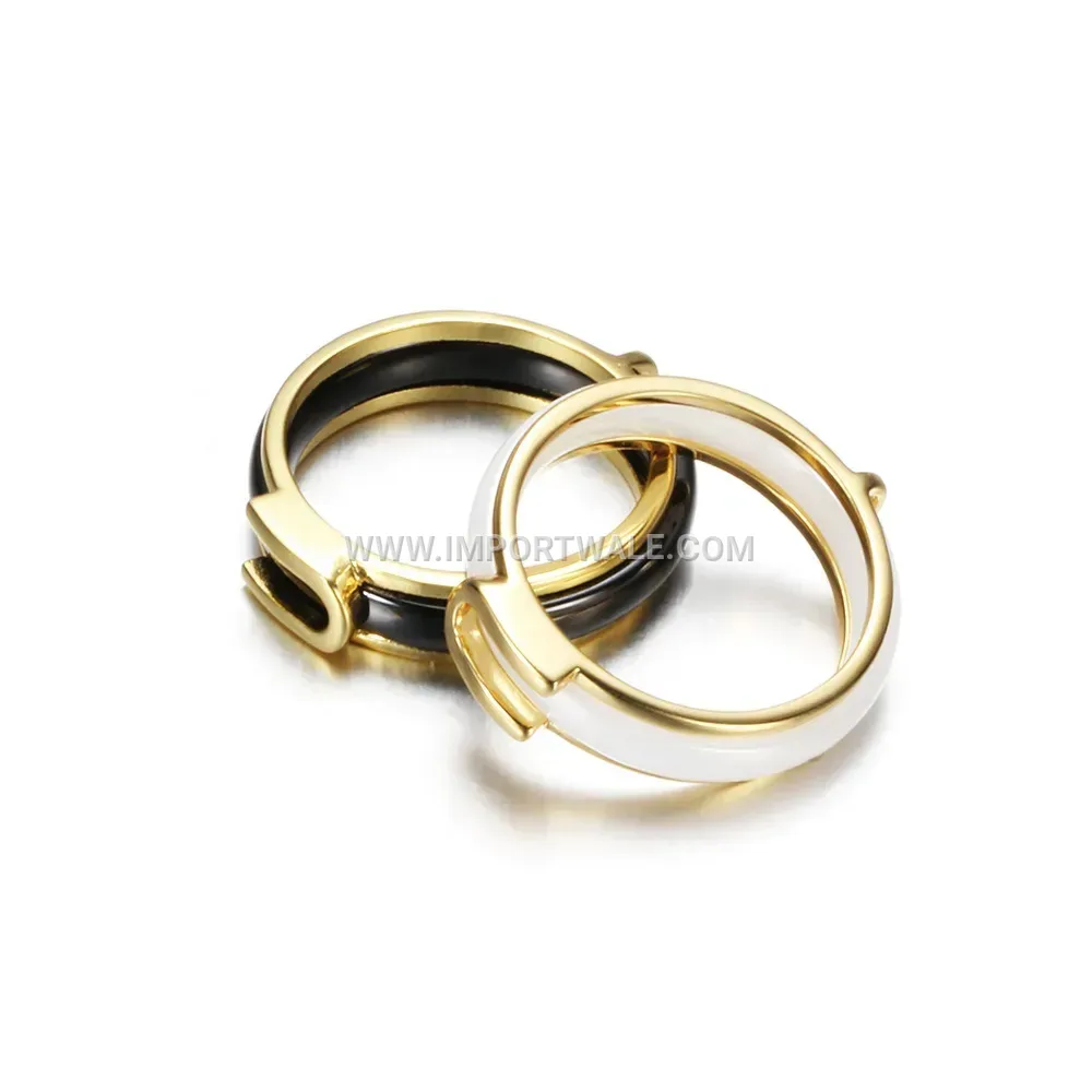 Buckle Accent Ceramic Band Ring with Copper Trim